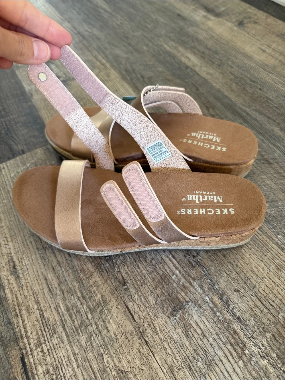 Skechers X Martha Stewart Breezie-Shiny Luster Wedge Sandals US 6.5 Rose Gold